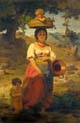 italian woman with children by a stream
